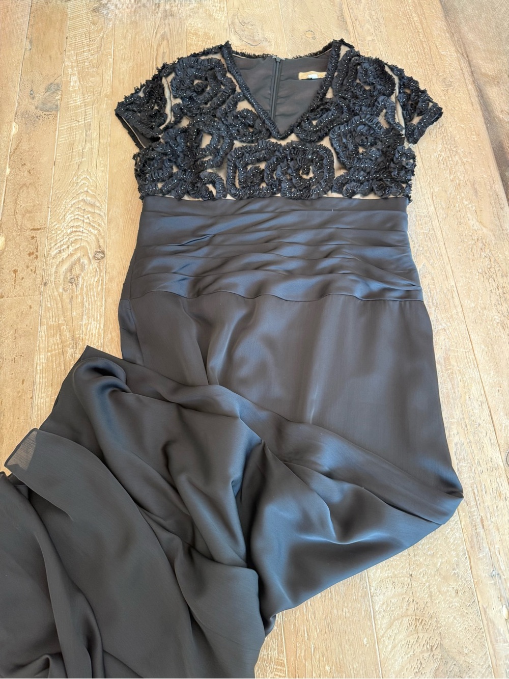 Jade Couture Elegant Black Beaded V-Neck Evening Dress MOB or MOG 16